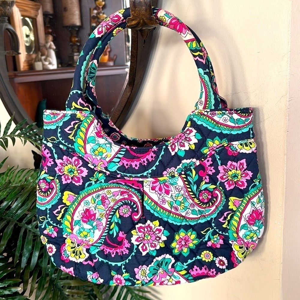 Vera Bradley Petal Paisley Quilted Shoulder Bag Navy Floral Mini Tote Purse